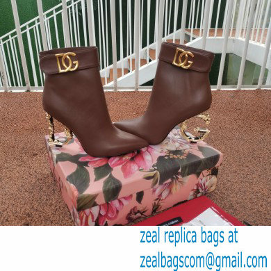Dolce  &  Gabbana Heel 10.5cm Leather Ankle Boots Brown with Baroque DG Heel and Strap 2021